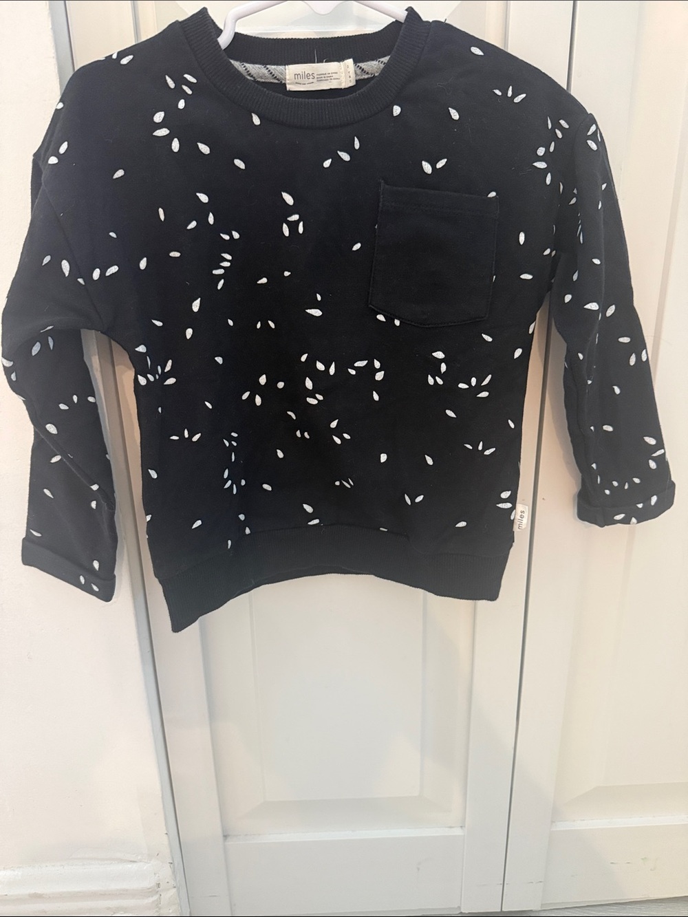 Miles Baby Black Pocket Sweatshirt with White Dot Print